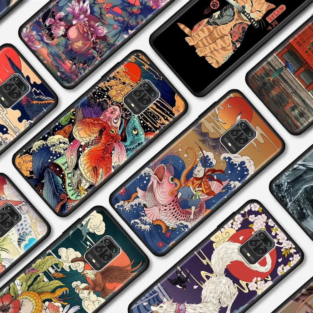 Silicone Redmi 9 Case For Xiaomi Redmi 9 9A 9C 8 6 6A 7 7A 8A 10 K40 K50 Pro Case Soft Cover Japanese Ukiyo-e Style Art Painting