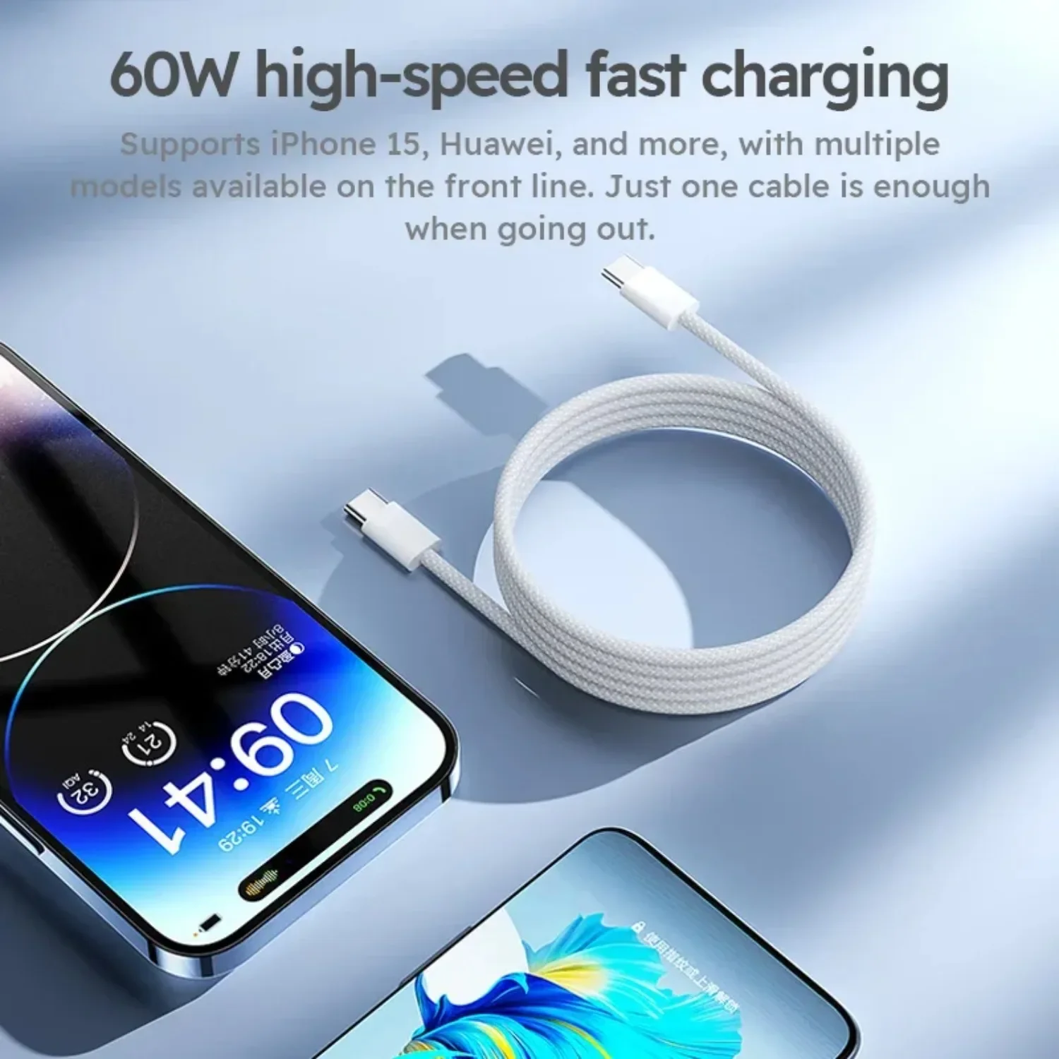 PD 60W Fast Charging Type C to  C Cable Cord For iPhone 15 16 Samsung XiaoMi Oppo Vivo