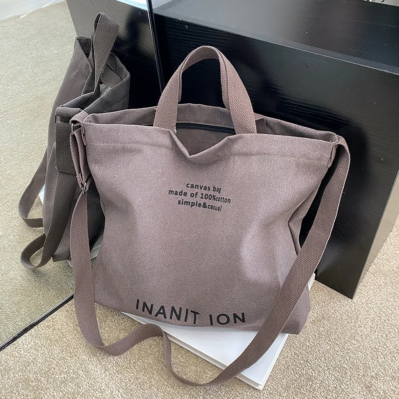 Japanese Minimalist Canvas Crossbody Satchel Thick Washable Handbag with Large Capacity Unisex Fashion Shoulder Bag for Students view 4