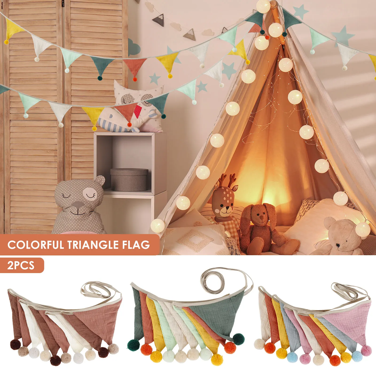 2Pcs Pennant Banner Flags Fabric Triangle Flag Banner Hanging Triangle Bunting Flag 10 Flags Triangle Garland Banner Decorative