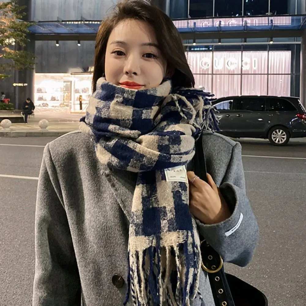 Korean Fashionable Scarves Large Checkered Pattern Thick Scarf for Woman Winter Outdoor Windproof Warm Scarves