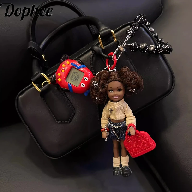 Dophee Original Hot Chick Bag Pendant Princess Black Big Hair Doll Ornament Personality Mobile Phone Accessories Key Chains