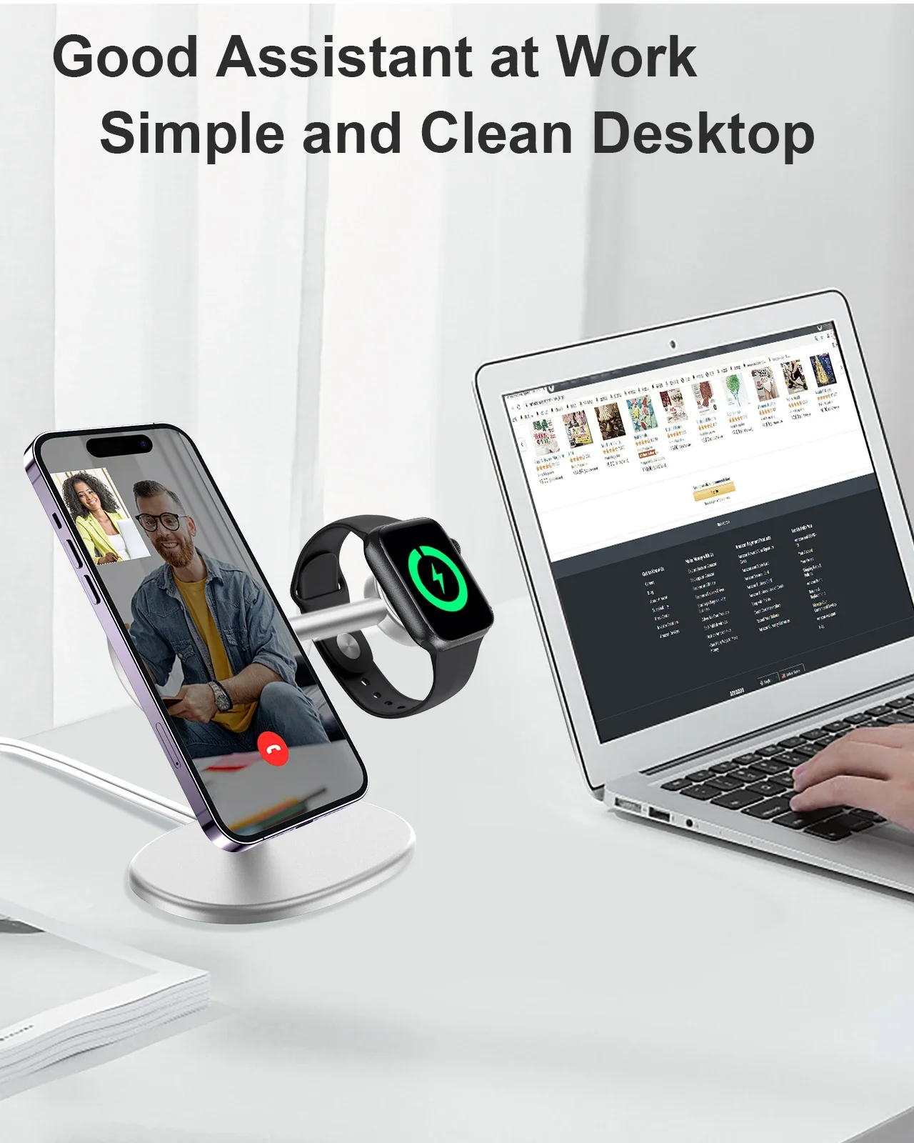 EWA 2-in-1-Desktop-Telefonständer, Schreibtischhalter für Magsafe-Ladegerät für iPhone 16–12 und Apple Watch-Serie (Ladegerät nicht im Lieferumfang enthalten)