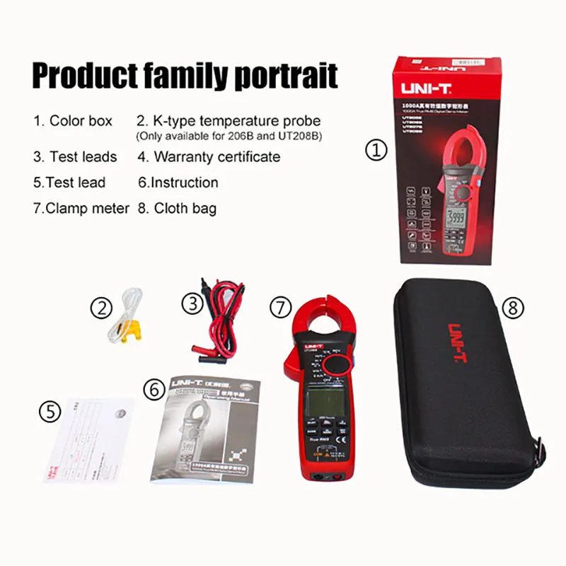 UNI-T Digital Clamp Meter True RMS AC DC Current 1000A 1000V UT207B UT208B LPF 6000 Count Backlight Flashlight Multimetro Tester