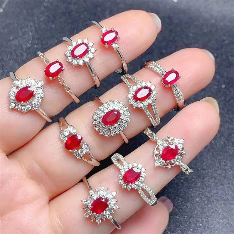 Authentic Original S925 Silver Natural Ruby Adjustable Size Ring for Women Girl Lady Gift Fine Jewelry with Certificate