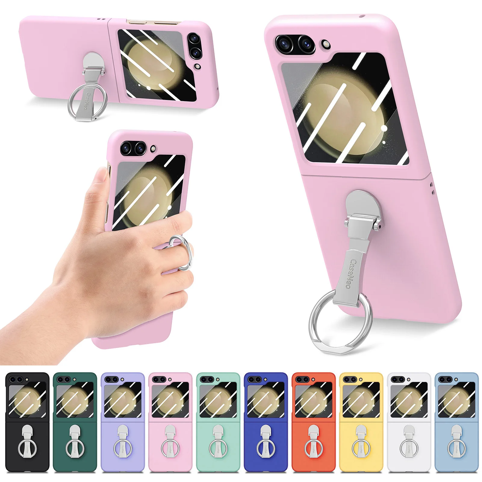 

Многофункциональный металлический чехол для телефона с кольцом-держателем для Samsung Galaxy Z Flip5, защитная пленка с интегрированным ощущением кожи, защитный чехол