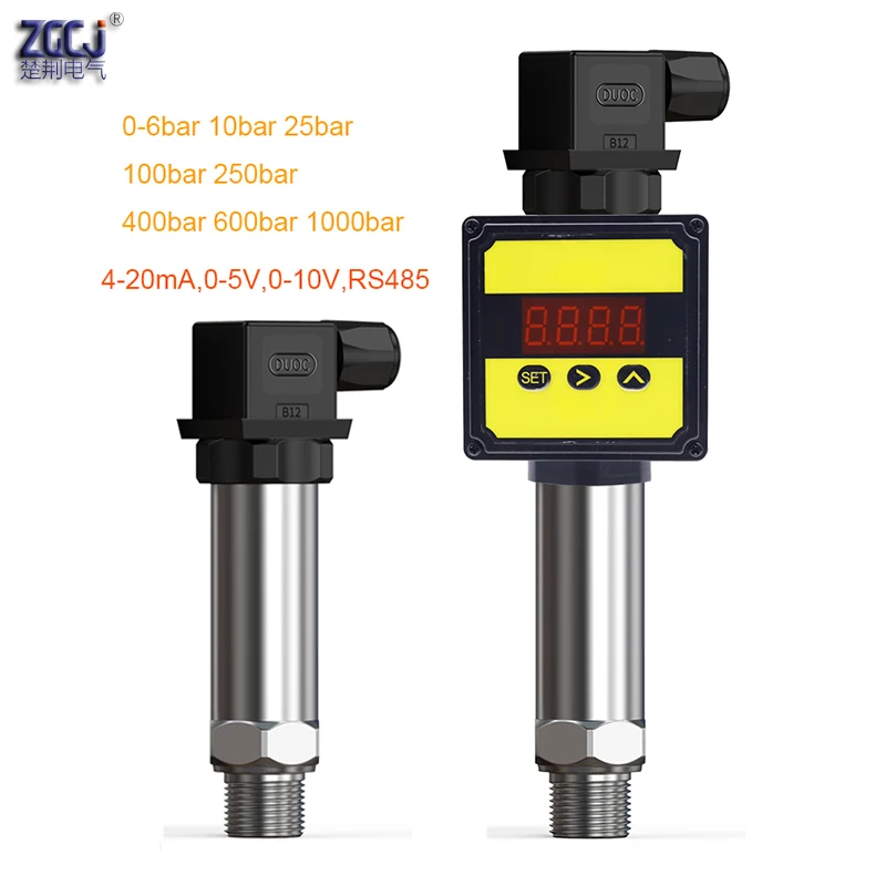 

0-6bar 0-10bar 0-25bar 100bar 250bar 600bar 1000bar 4-20mA 0-5V 0-10V RS485 liquid oil air water pressure transmitter sensor