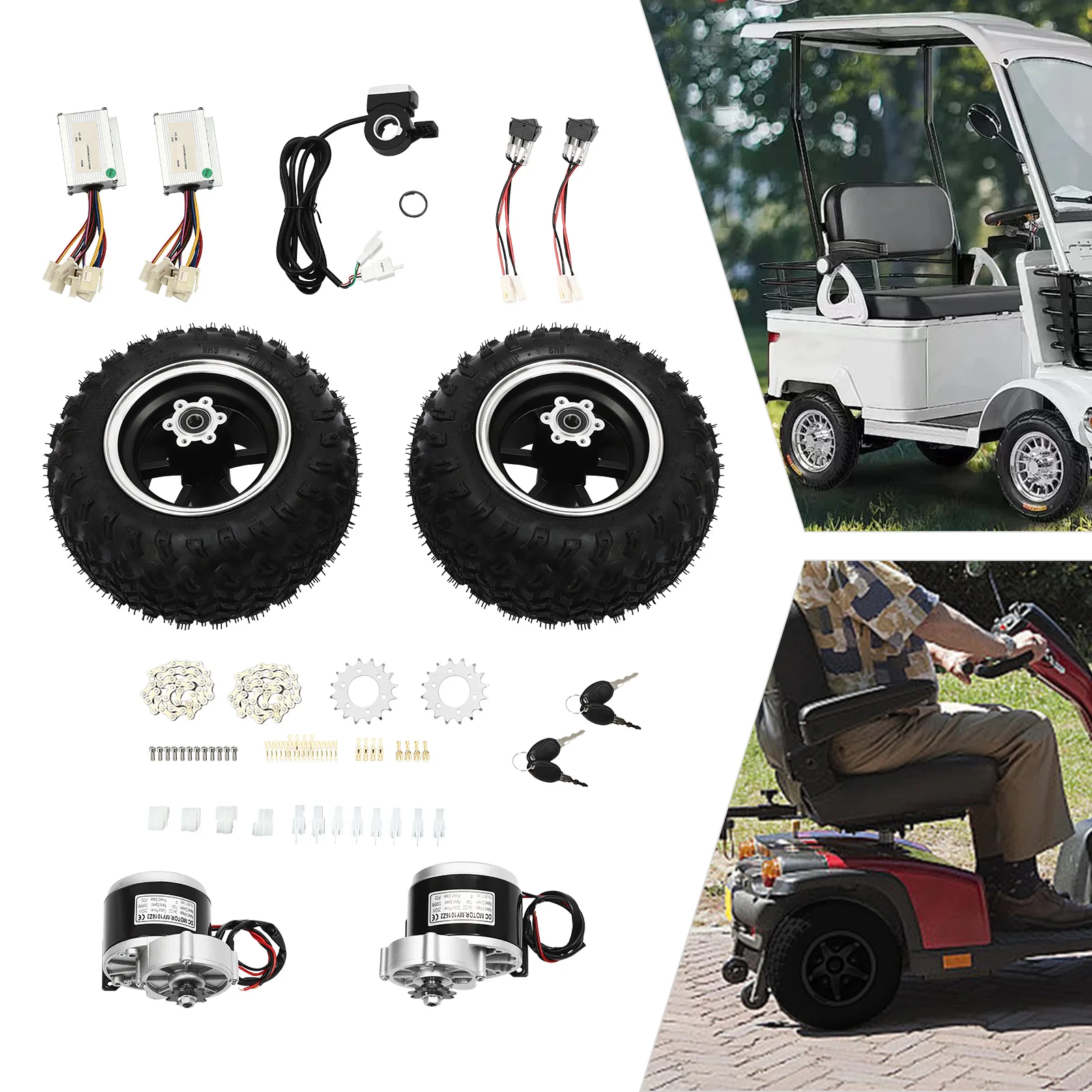 

24V 250W Scooter Conversion Kit Electric Scooter Motor Kit Brush Gear Motor 330RPM Wheel Kit for Electric Cart Scooter 10" Wheel