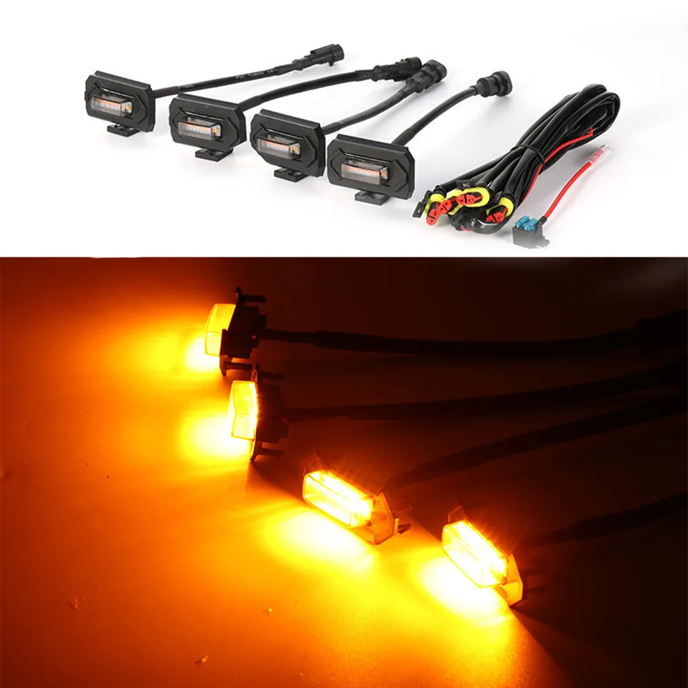 4Pcs Raptor Style LED Grille Marker Lights Amber Yellow Off Road Sport Pro Grill Lamps For Toyota 2020-2022