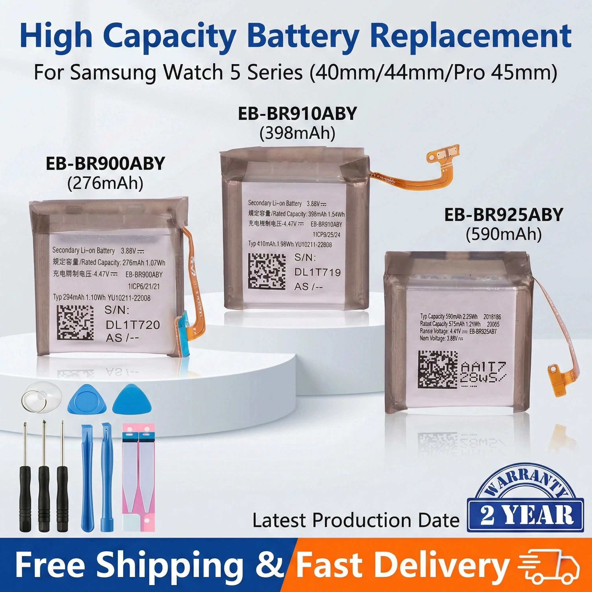 

Совершенно новые аккумуляторы EB-BR900ABY EB-BR910ABY EB-BR925ABY для Samsung Galaxy Watch5 40MM 44MM Watch 5 Pro 45MM Smart Watch + инструменты