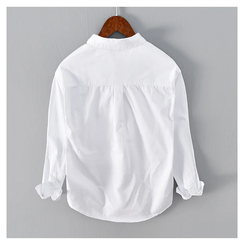 Japanese Style Mens Cargo Shirts 100% Cotton White Shirt Double Pockets Long Sleeve Button Up Shirt Men Spring Loose Casual Top