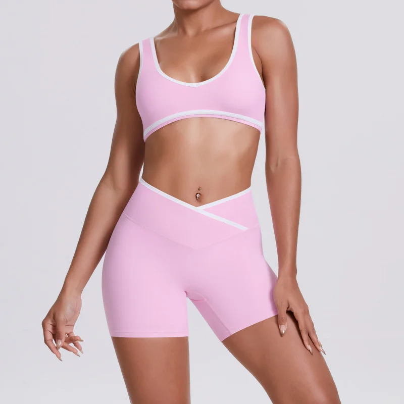 Contrast Color Sets Women Bra Push up Shorts 2pcs Yoga Sets Gym Fitness Activewear Workout Sets Gym Clothes Sportswear logo