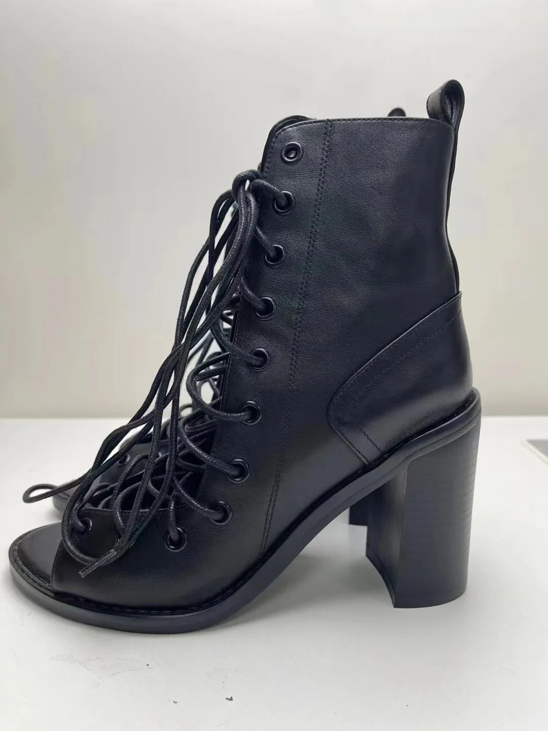 

AIYKAZYSDL Women Peep Toe Summer Ankle Boots Gladiator Rome Sandals Lace Up Strappy Thick Block High Heel Shoes Office Lady
