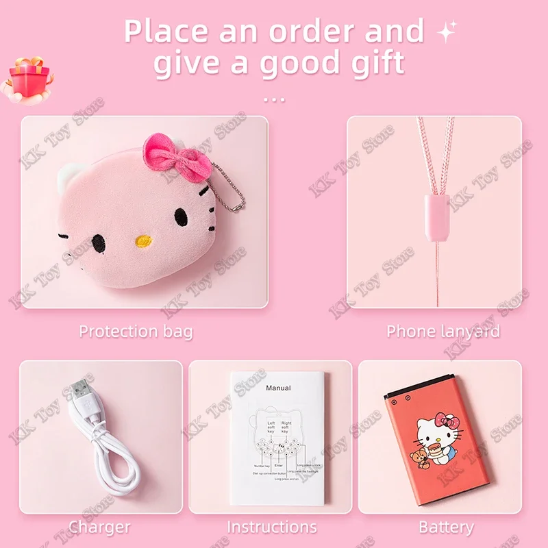 Sanrio Hello Kitty Mobile Phone Cute Mini Sanrio Mobile Phone Student Straight Mobile Phone Support Bluetooth Toy Gift Girls