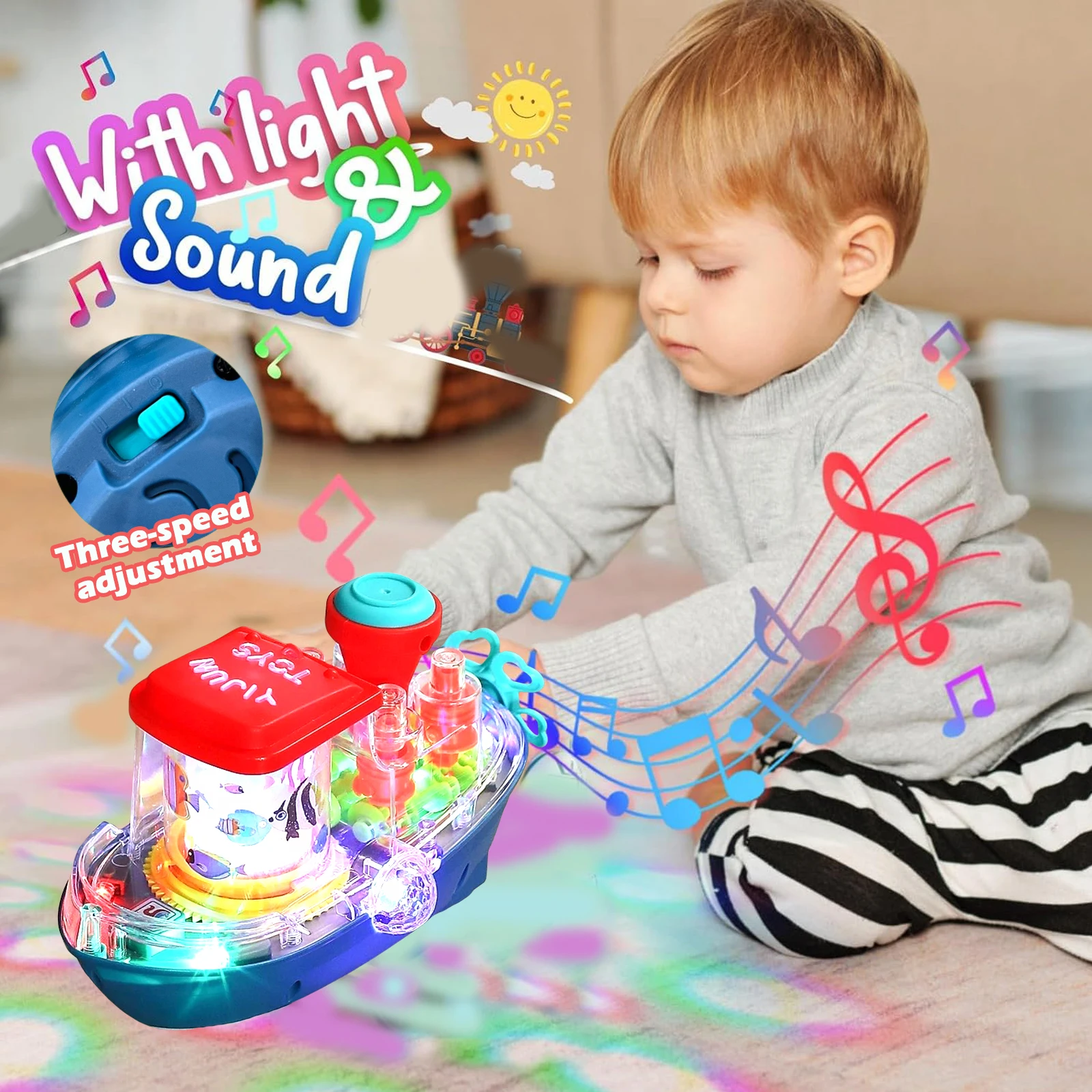 Elektrische simulatie transparante uitrusting roterend cruiseschip speelgoed met kleurrijk geluid en licht, perfect cadeau voor baby's
