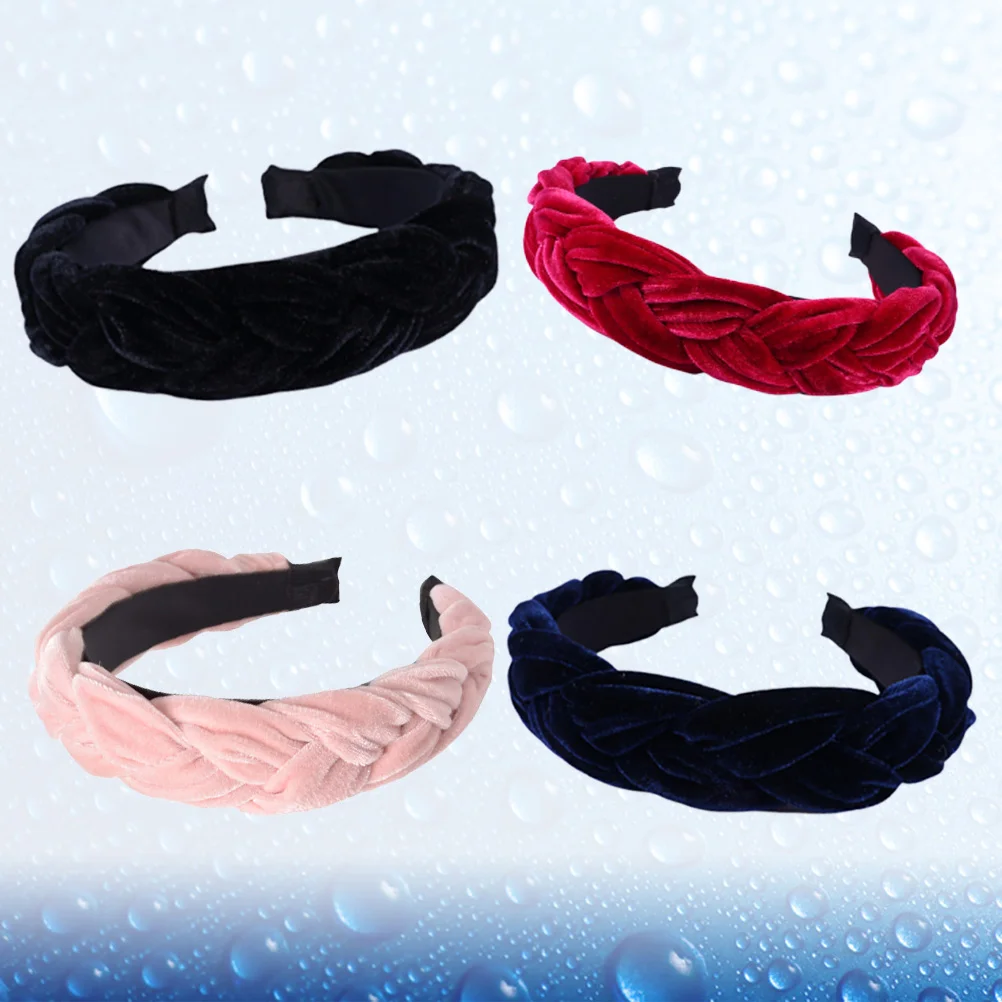 4 ชิ้น Elegant Headdress ผมผู้หญิง Hoops Cross Flannelette Headwraps Braid Headbands หมวก