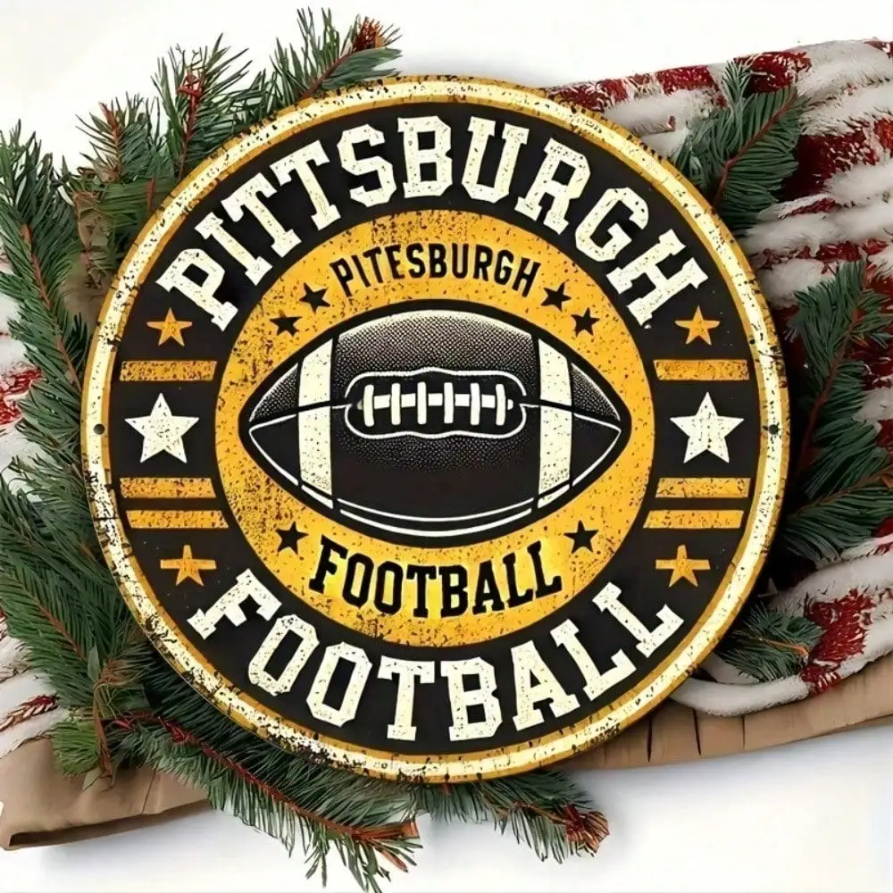Vintage Pittsburgh Steelers 8x8 Zoll Metallschild - Rustikale Aluminium-Plakette für Männerhöhle Wanddekoration