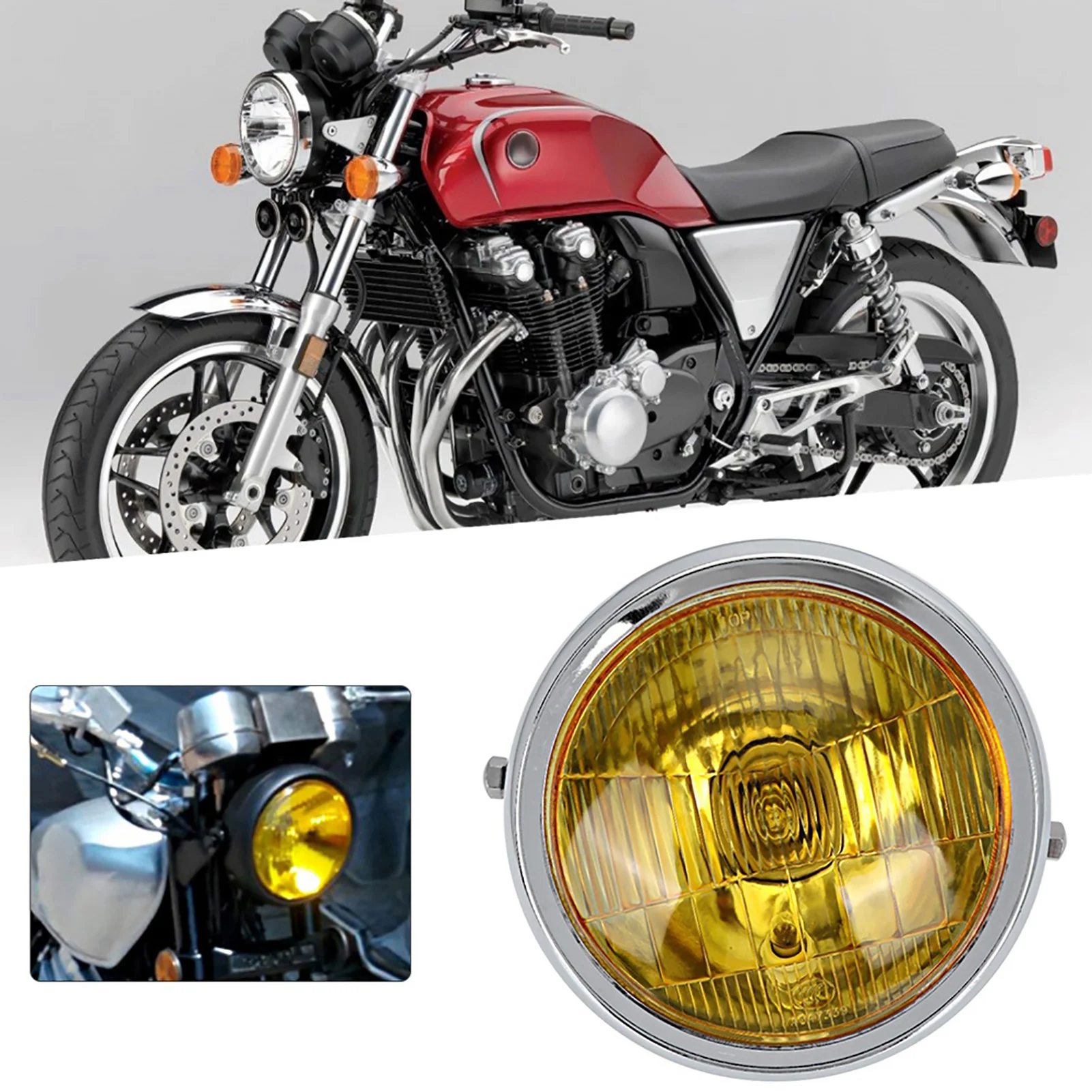 

Motorcycle Retro Yellow Lens Round Modified Front Headlight Motorcycle Accessories For CG125/GN125/CB/CL