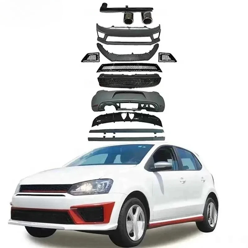 High Quality R400 Style Body Kit Bumper Grille Side Skirt Diffuser Exhaust For VW POLO Facelift 2011-2017 Auto Accessories