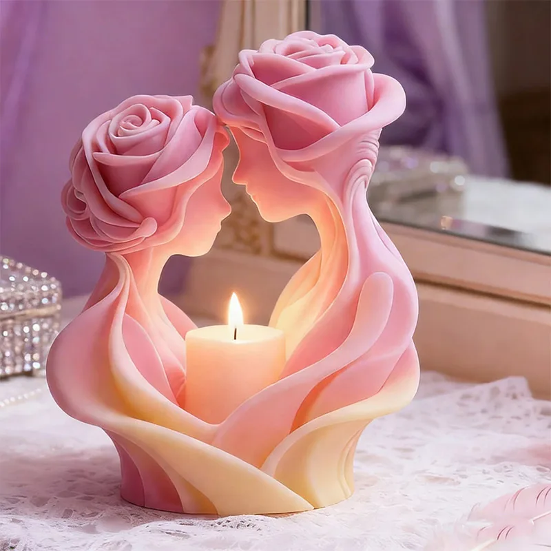 Rosen-Paar-Skulptur Kerzenform, Silikonform für Handgemachte Wachskerzen, Hochzeitsgeschenke & Geschenkset-Herstellung Valentinstagsgeschenk