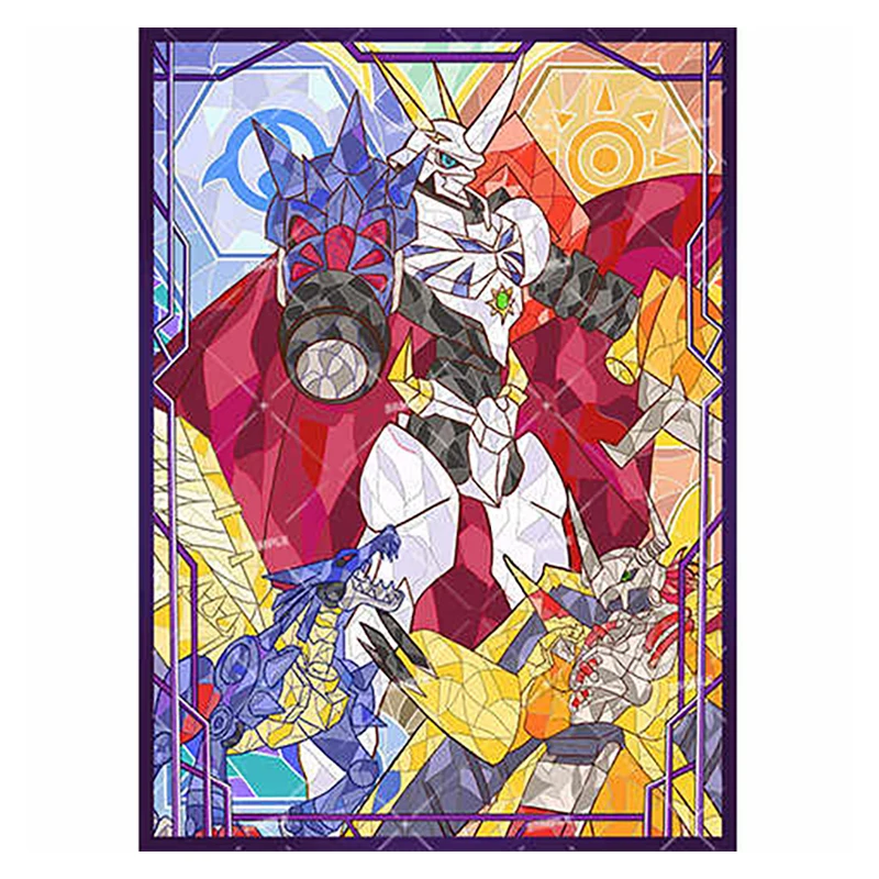 

50pcs/set Digimon Omegamon Metal Garurumon War Greymon Flash Card Sleeve DTCG Game Collection Card Protective Cover 66*91mm