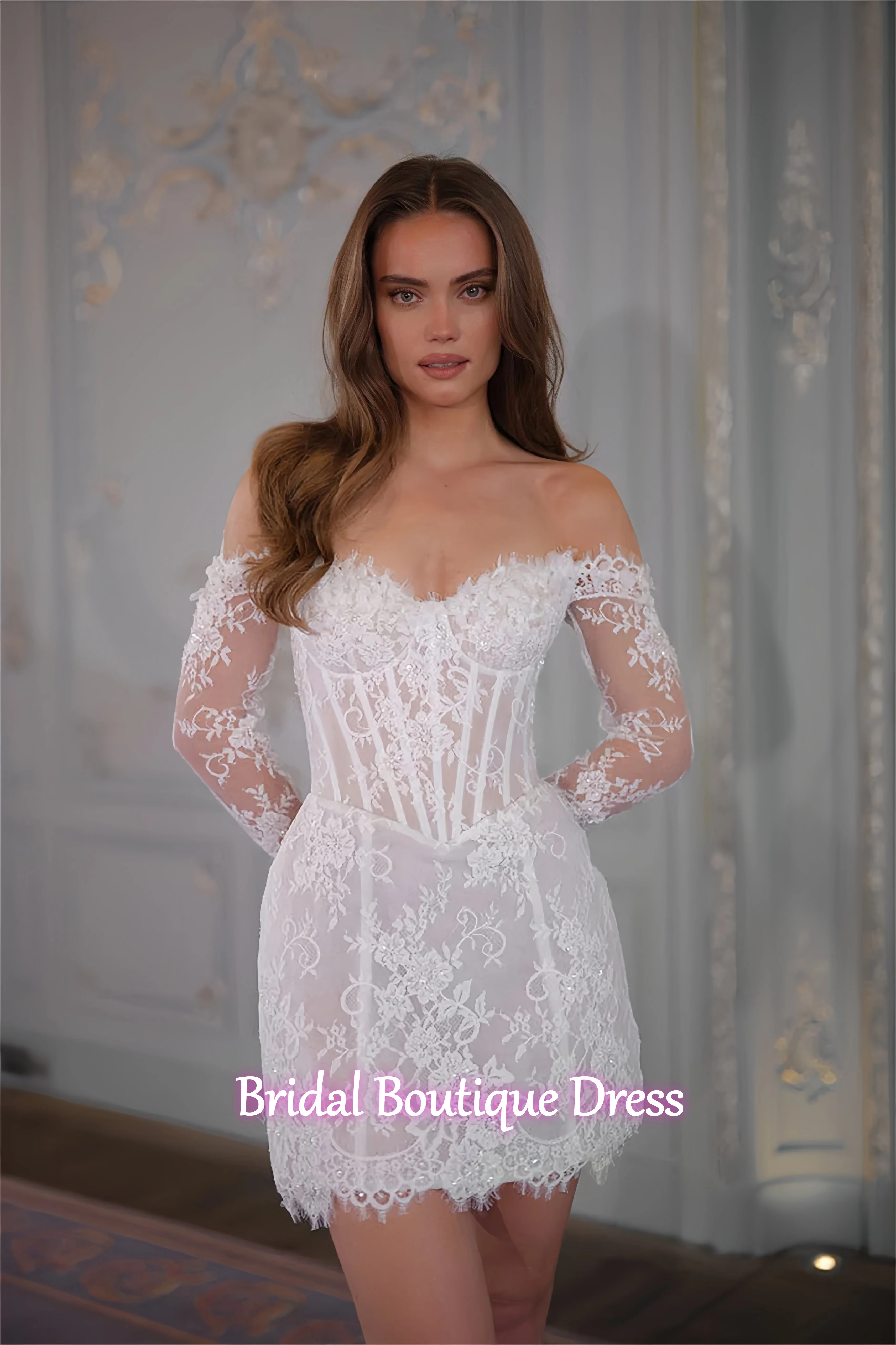 

Customized Luxury Lace Mermaid Beaded Wedding Dress for Women Backless Long Sleeve Wedding Bridal Gown