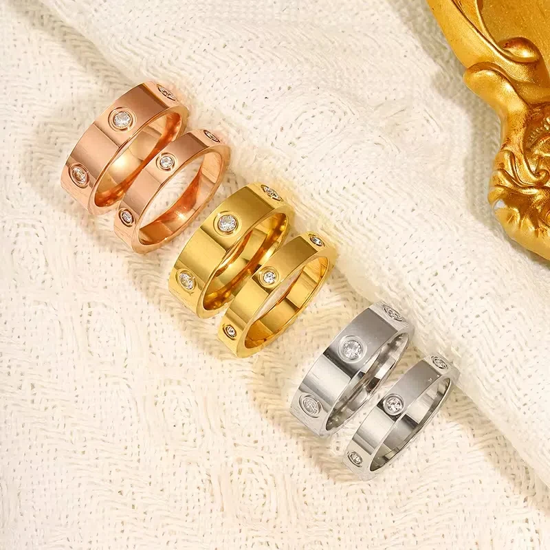 GD Fashion Luxury Non Tarnish Stainless Steel Width 6mm/4mm Gold-Color Designer Love Couple Ring Waterproof for Women Gift