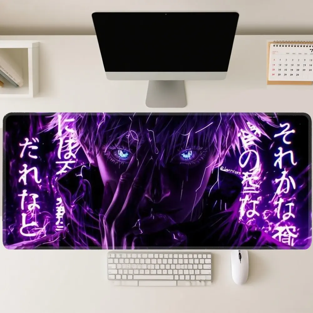 Stylish Purple Lightning Anime Art Gaming Mouse Pad, Large Non-Slip Keyboard Mat with Japanese Calligraphy for Gamers
