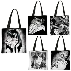 Sac à Main Imprimé Horreur Manga pour Femme, Fourre-Tout Anime Junji Ito, Harajuku Initié, Pochette de Voyage pour Dames, Sacs de Shopping Réutilisables