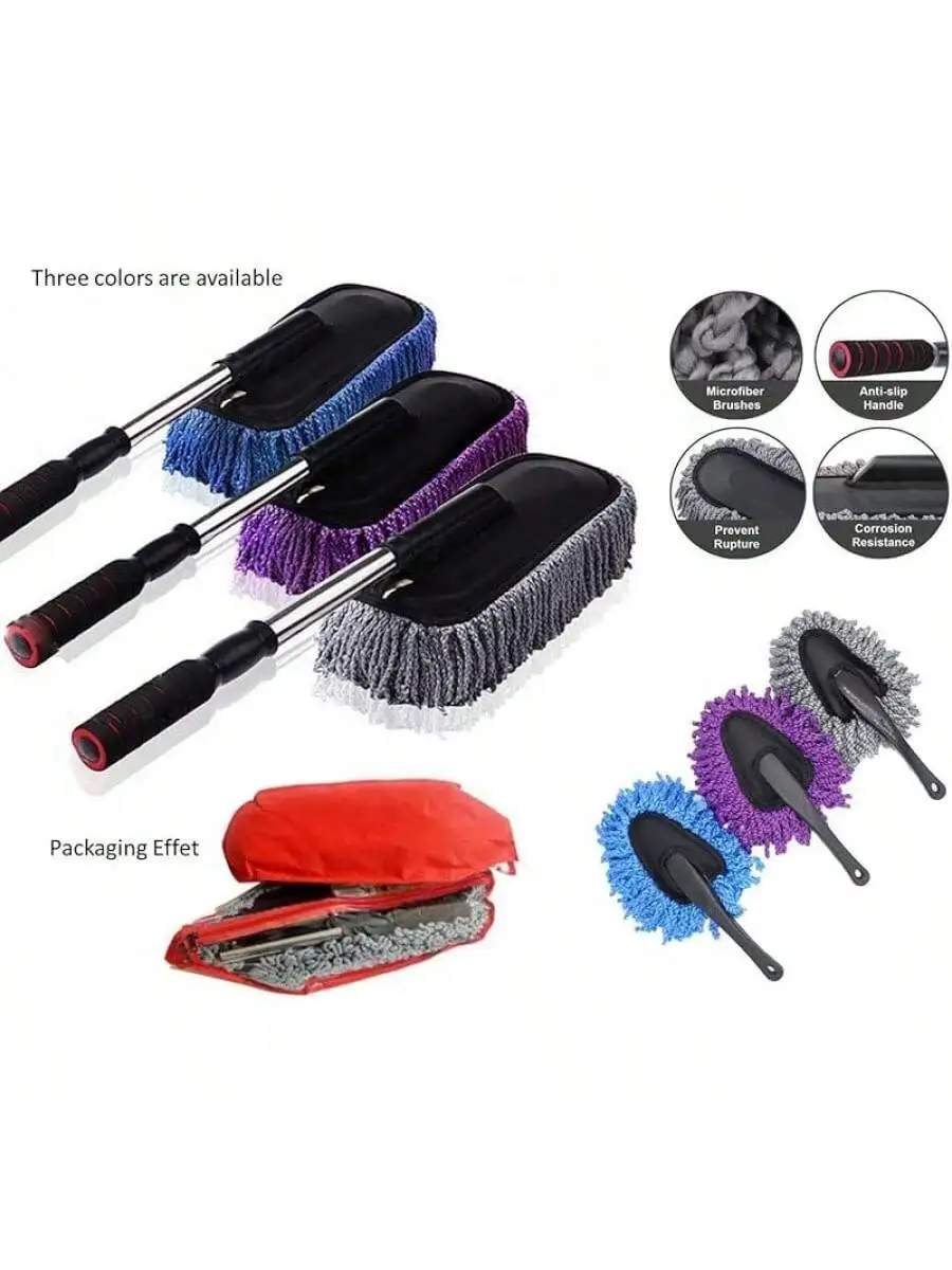 Removable Telescopic Car Wash Brush, Car Dusting, Car Wax Duster - Exterior Interior Cleaning Kit (2 Pcs Set), Fiber, Popular