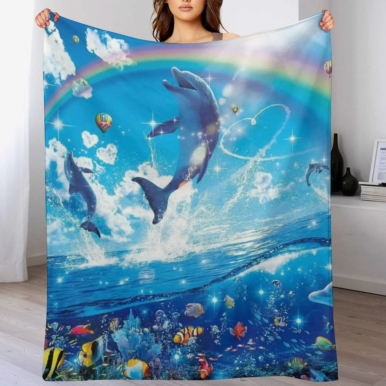 

Symphony Dolphins Frutiger Aero Throw Blanket Decorative Sofas Blankets Sofas Of Decoration Furrys Thermal Blankets
