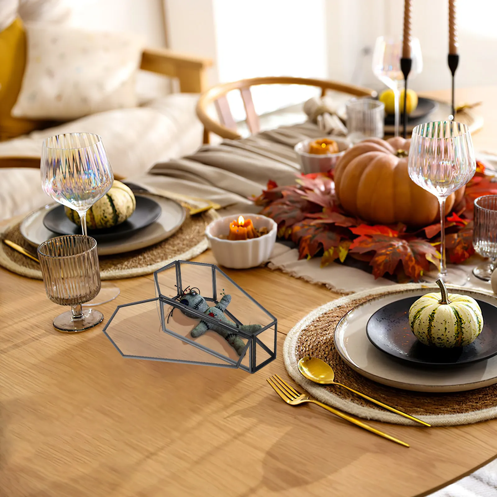 

Black Glass Coffin Halloween Decor Unique Jewelry Box Storage Display Shadow Treats Candy Trays Gifts Packaging