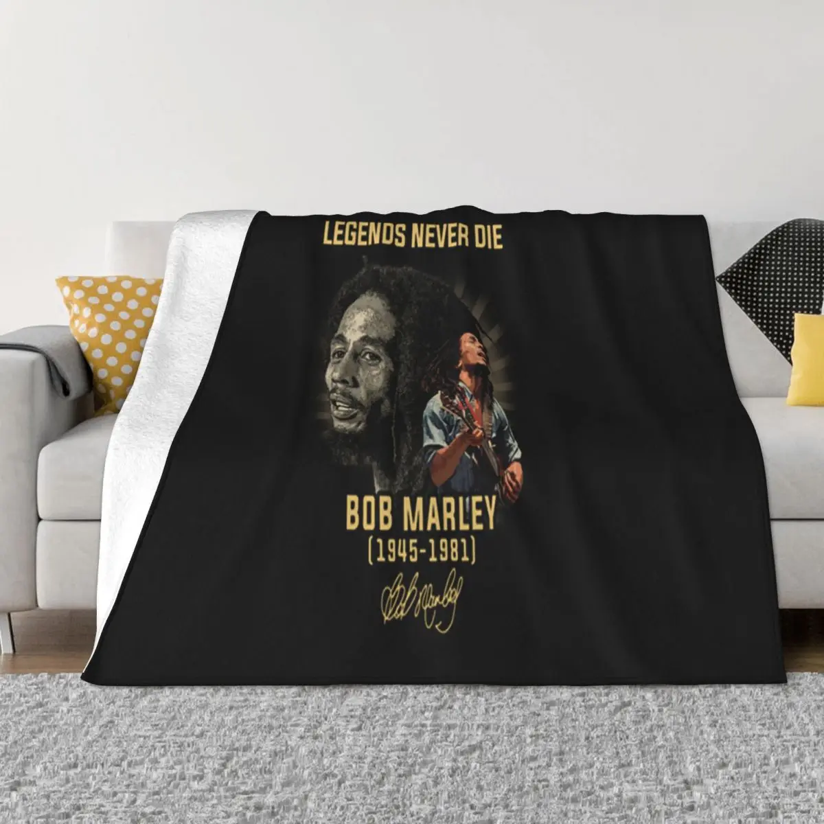 Legends Never Die Bob Marley 1945 1981 Signature Fresh Design Summer Style Wholesale Hot Sale Throw Blanket