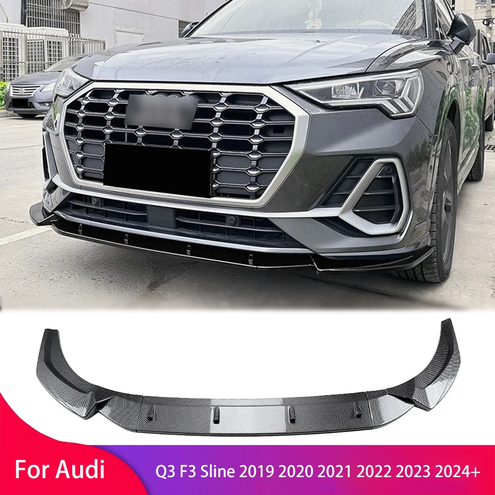 Car Front Bumper Lip Spoiler for Audi Q3 F3 Sline 2019 2020 2021 2022 2023 2024+ Body Front Bumper Protection Kit Front Shovel