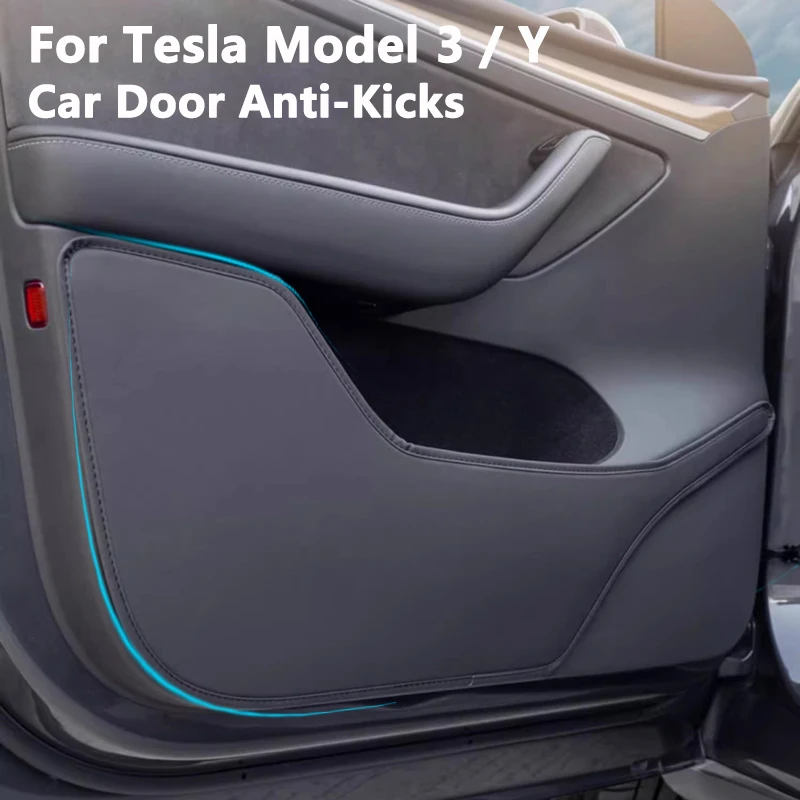 Car Door Anti-Kick Pads For Tesla For Model Y / 3 PU Leather Side Door Panel Protector Anti-Dirty Pad Car Interior Decoration