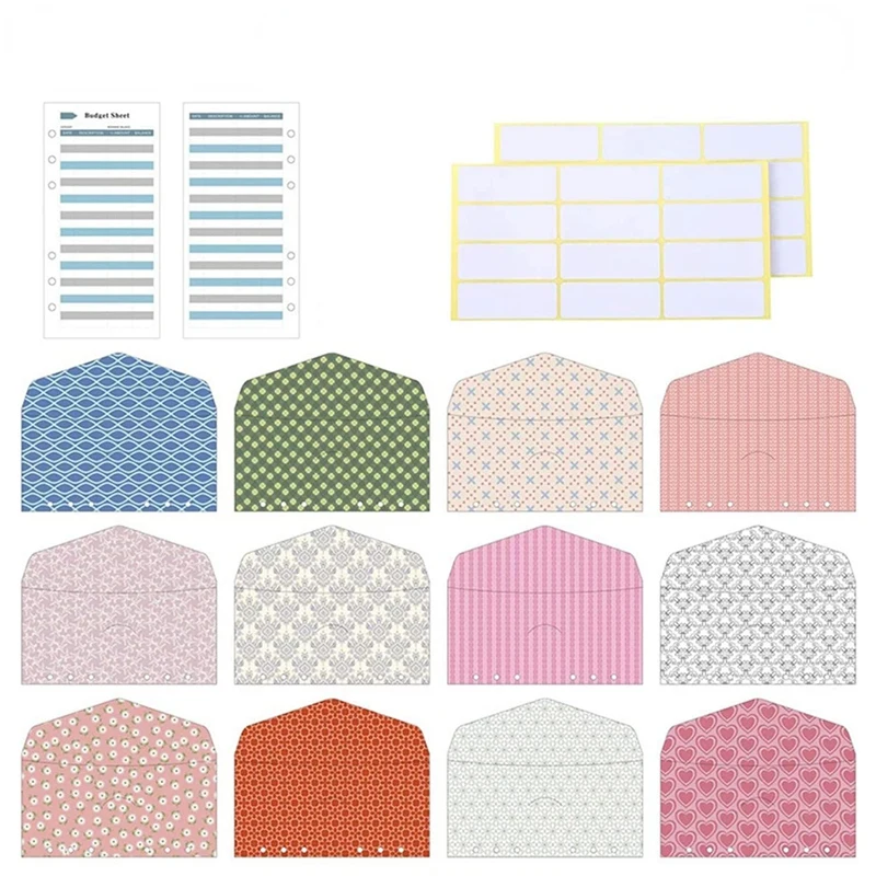 Cash Envelope For Budgeting,Budget Envelope For Cash System,12Pcs Budget Sheets And 24Pcs Self-Adhesive Label