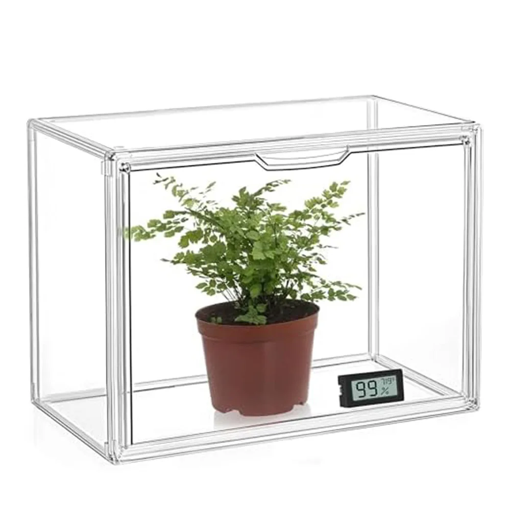 Stackable Greenhouse Display Rack with Magnetic Closure for Small Plants Enables Flexible Layouts in Minimal Footprint Areas