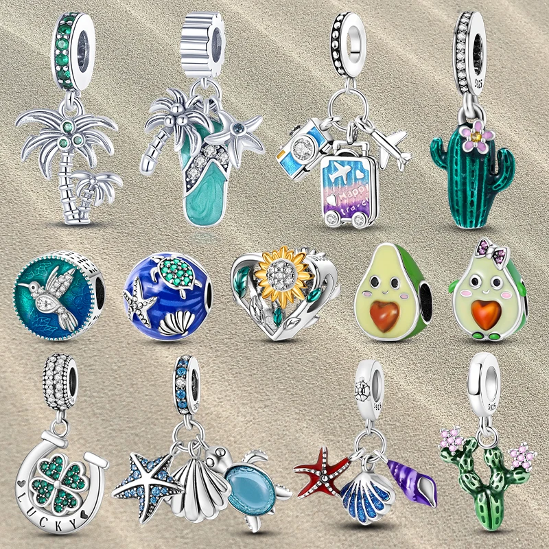 925 Sterling Silver Green Cool Summer Charm Bead Beach Ocean Theme Fit Original Bracelet Dangle Pendant DIY Jewelry Marking Gift