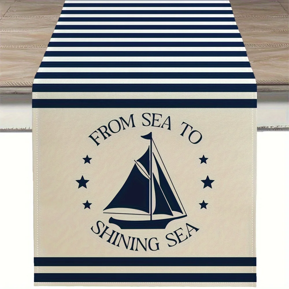 Nautical Anchor Stripe Table Runner 2D Single Print Coastal Stylish Table Runner Home Dining Room Kitchen Patio Beach Vibe Decor