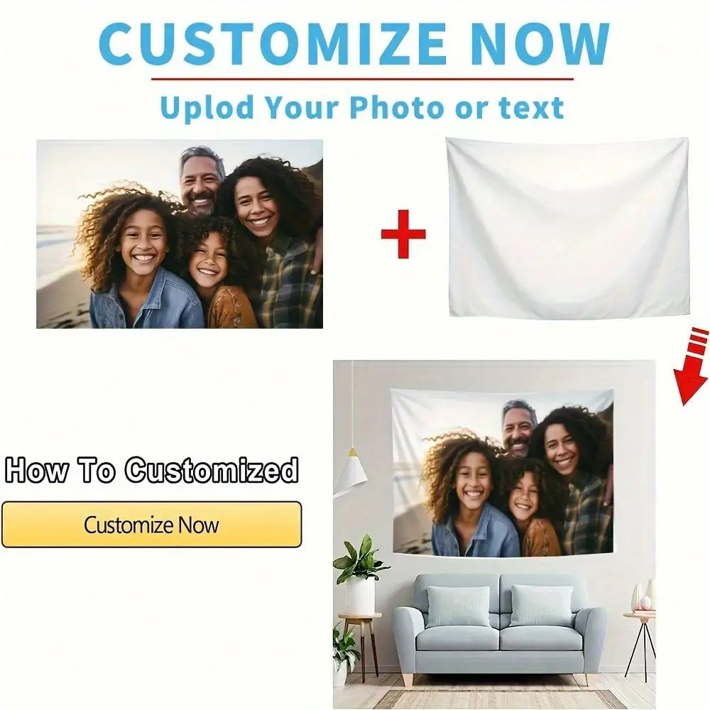 Custom Photo Tapestry, Personalized Picture Wall Hanging Decor, DIY Image Print Polyester Fabric Banner for Bedroom Living Room