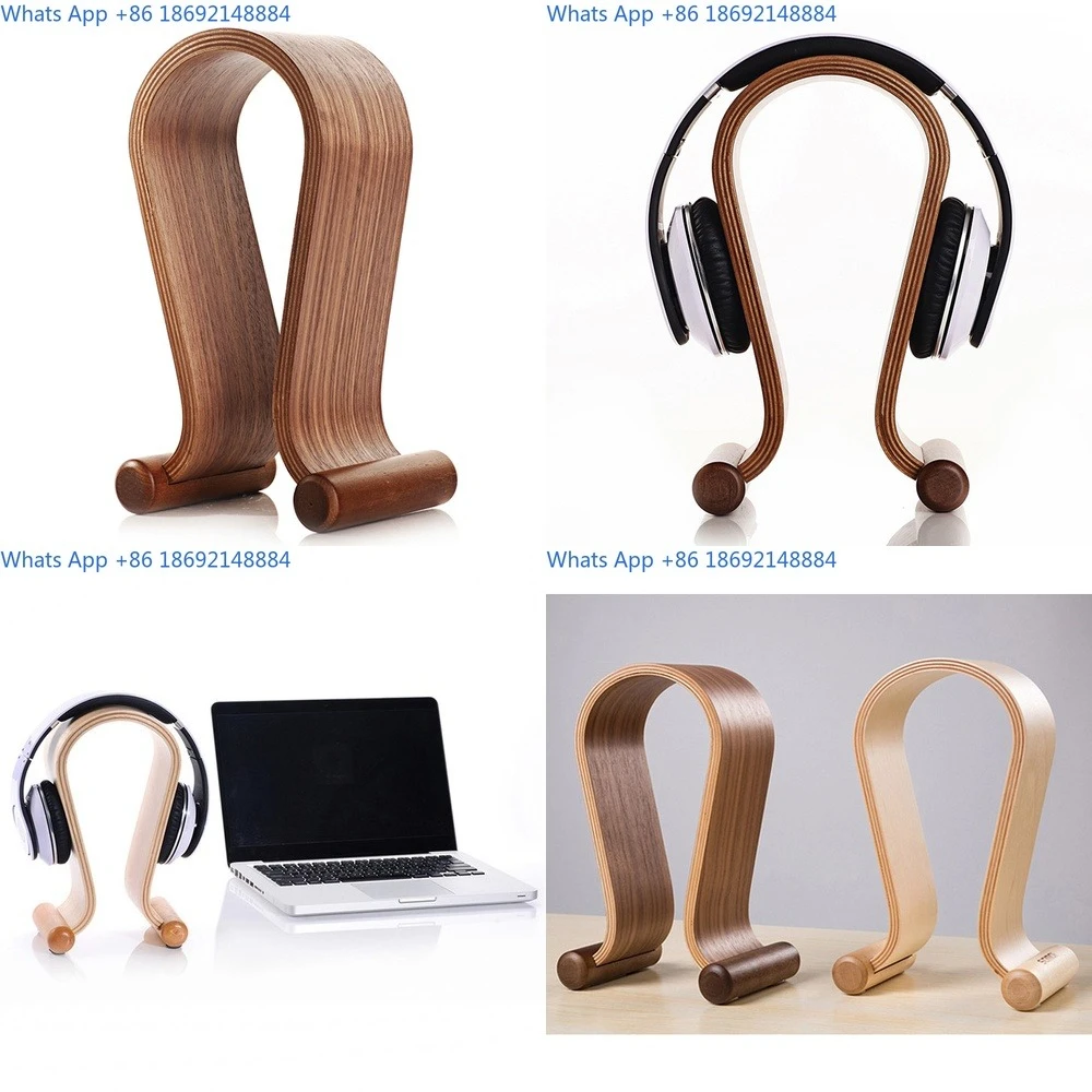 

Wooden U Shaped Earphone Stand for In Ear and Over Ear Headphones Display