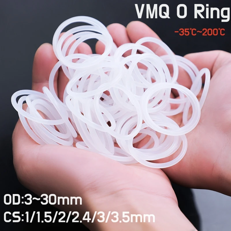 50-100pcs White VMQ O Ring Seal Gasket CS 1/1.5/2/2.4/3/3.5mm OD 3/4/5/6/7/8/10~30mm Food Grade Silicone Waterproof Washer Ring