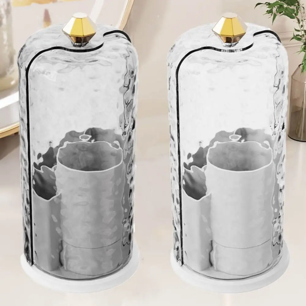 Plástico 360 °   Soporte giratorio para brochas de maquillaje, a prueba de polvo, con tapa, lápiz labial, cejas, caja de almacenamiento de cosméticos de gran capacidad