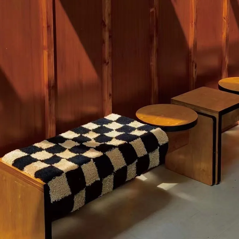 Modern Simple Checkerboard Flocking Household Thickened Square Carpet Toilet Bathroom Door Absorbent Dirty And Non-slip Mat