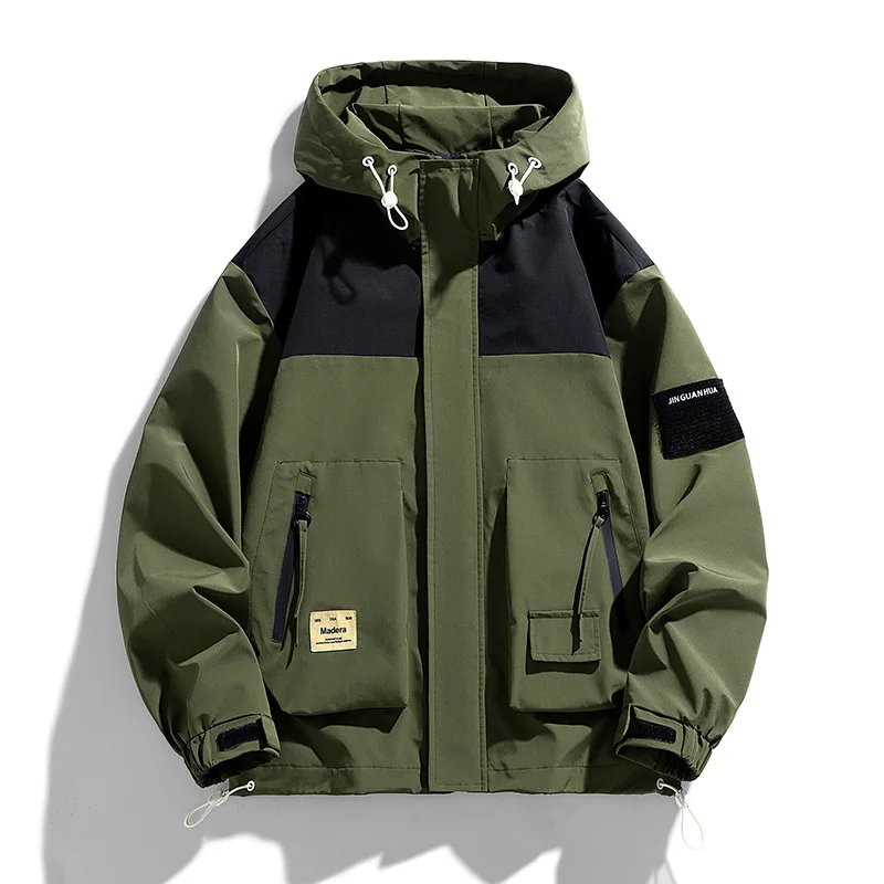 Men Plus Size Waterproof Windproof Jacket Hooded Outdoor Hiking Coat Spring Autumn Sports Windbreaker