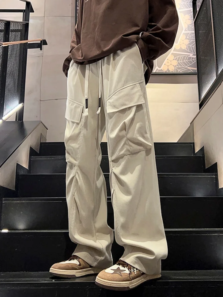 

Мужские винтажные рабочие брюки American Sle с множеством карманов, осенние, из вельвета, широкие, прямого кроя, повседневные, модные