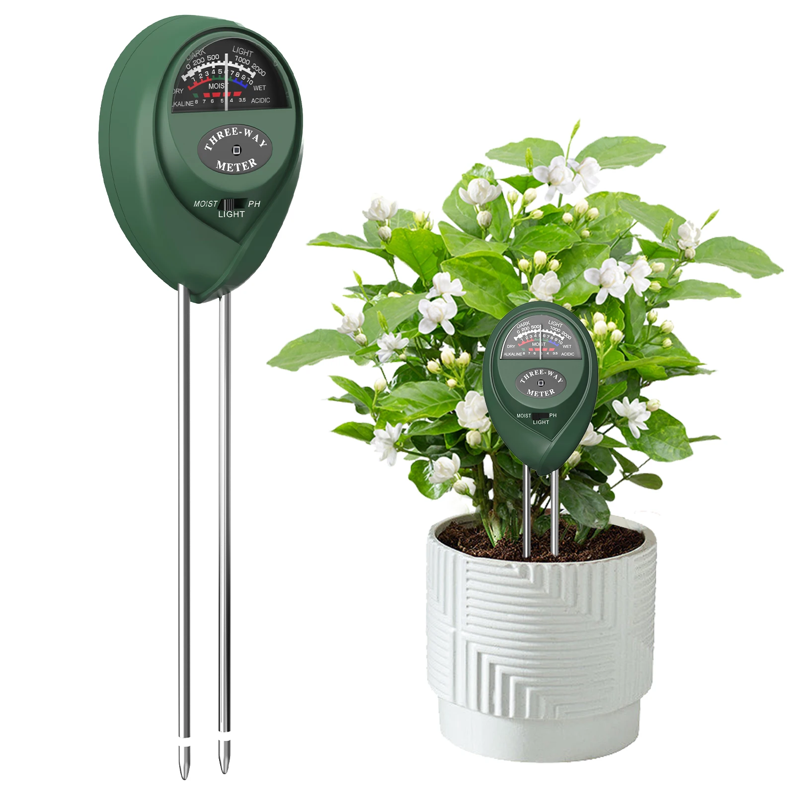 3-in-1-Boden-PH-Messgerät, Feuchtigkeit, Sonnenlicht, Bodentester, Luftfeuchtigkeitsmonitor, Garten-Messwerkzeug für Haustöpfe, Rasen, Bauernhof, Gewächshaus