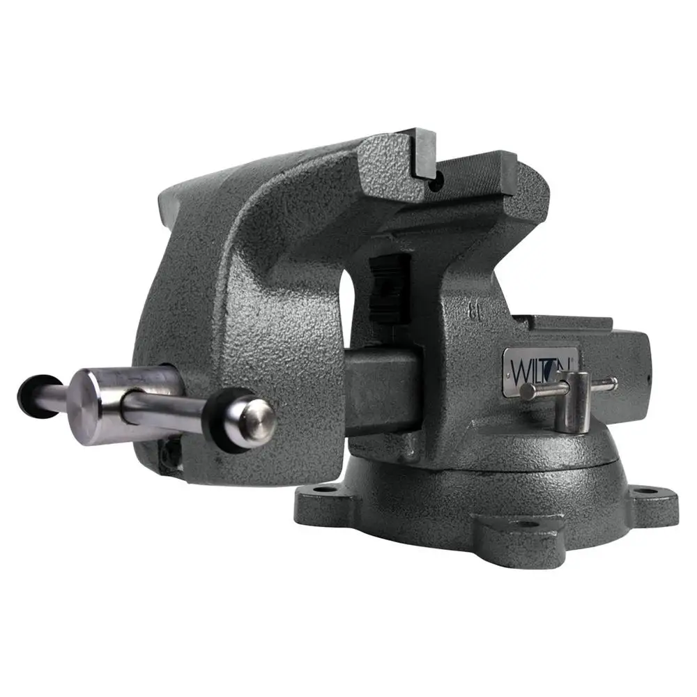 Heavy Duty Mechanics Bench Vise 8 Inch Jaw Width 4.75 Inch Throat Durable Ductile Iron 360 Degree Swivel Base Replaceable Steel