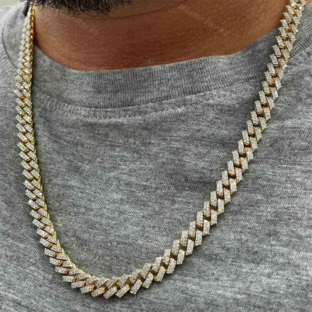 

Master Rocks Vvs Moissanite Cuban Link Chain Necklace Custom 10mm 2 Rows Silver Moissanite Cuban Link Chain