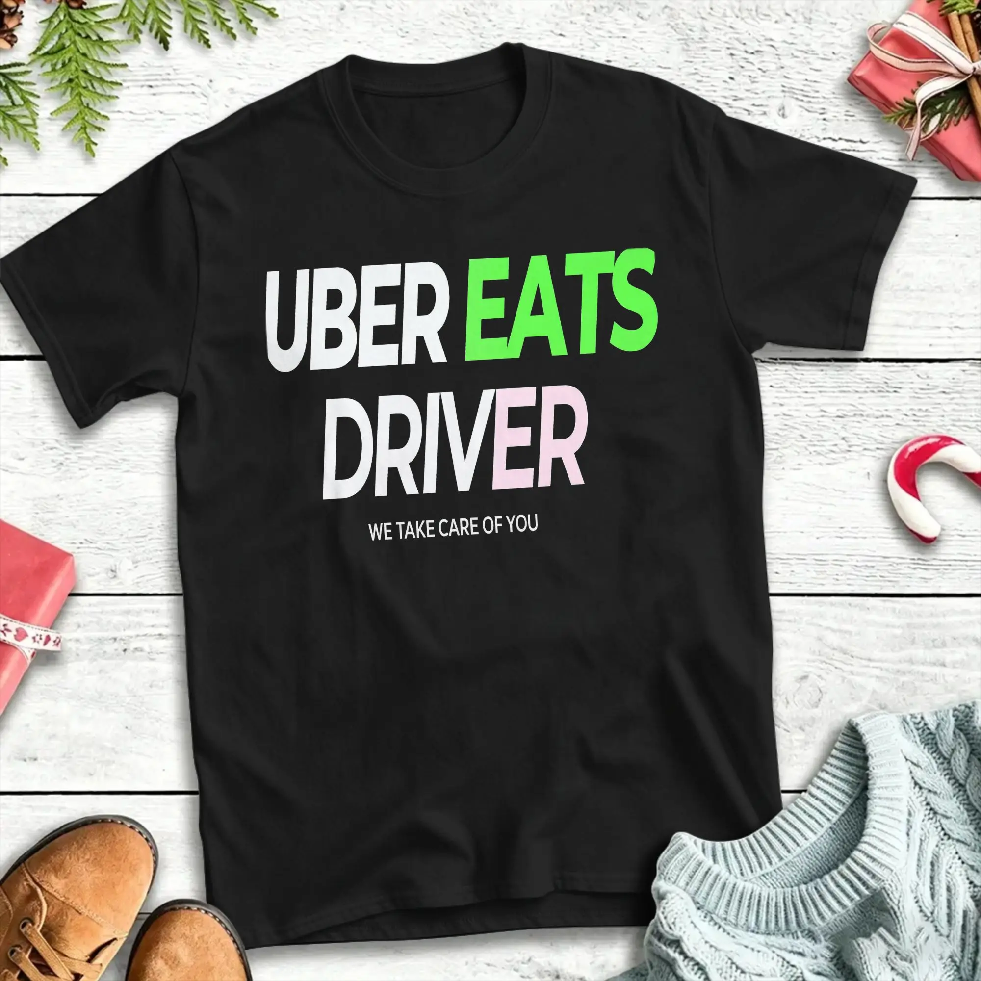 Humor U-uber Eats Delivery T-Shirt for Men Crewneck Cotton T Shirt  Short Sleeve Tee Shirt Plus Size Clothing